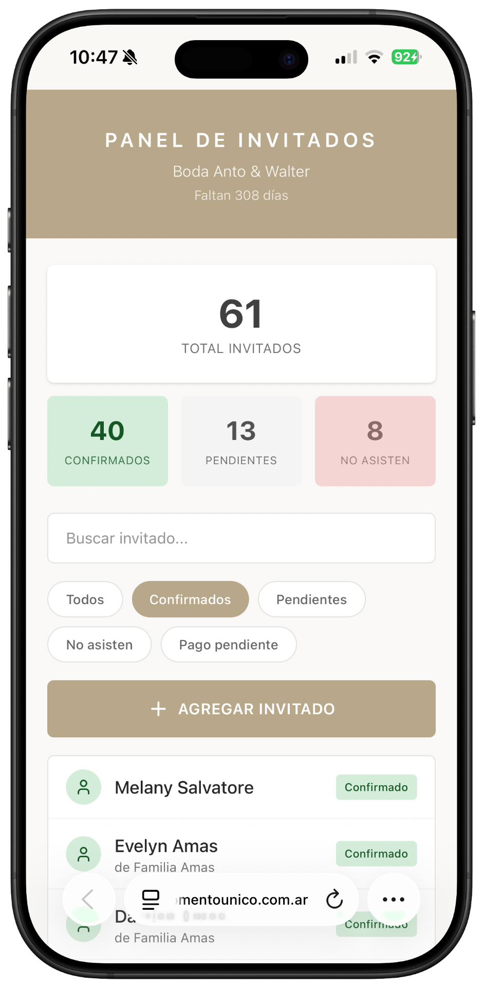 Captura del panel de administración de invitados